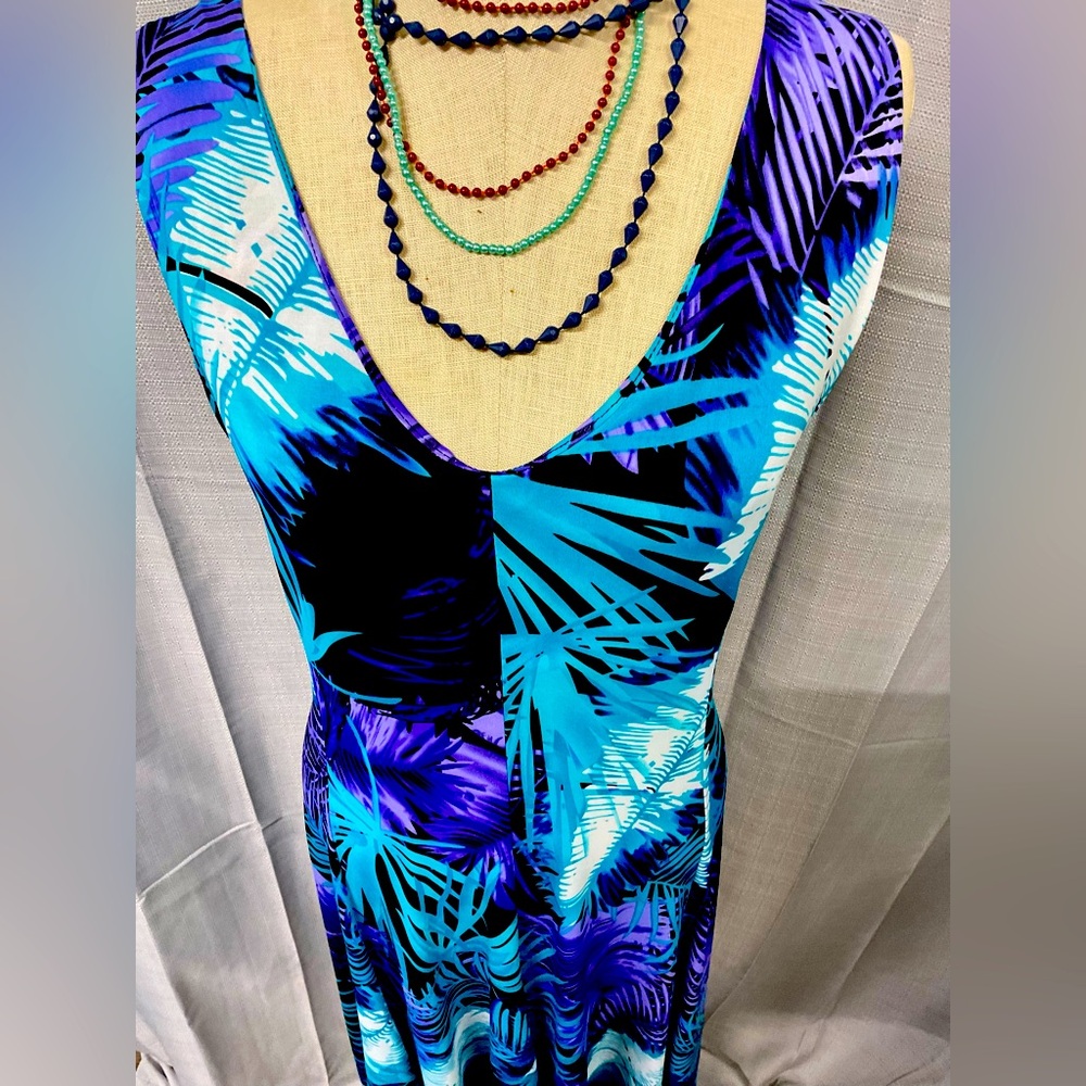 Creation Tank Dress 3x Swing Floral Sleeveless Blues Easy Pullover Colorful B55